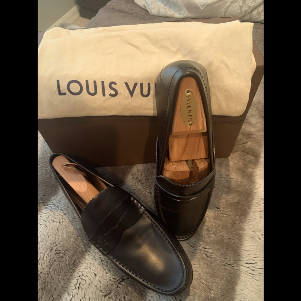 Louis Vuitton Black Leather Slip on Penny Loafers